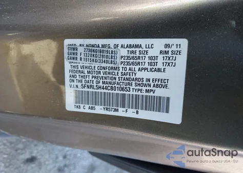 2012 Honda Odyssey Ex z USA, uszkodzony, nr VIN 5FNRL5H44CB010653